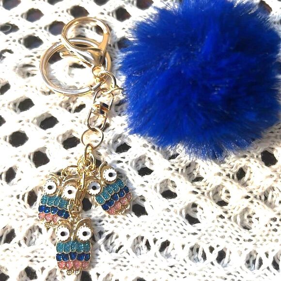 Owls with Pom Pom Purse Charm/Keychain - NEW! -Your Choice of Colors - Picture 2 of 6